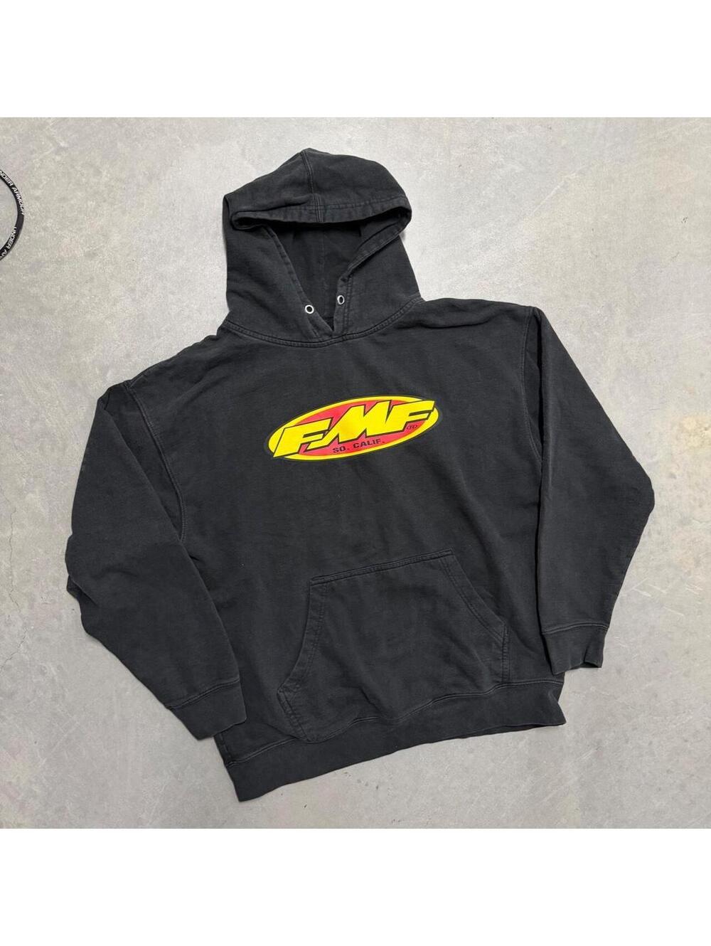 FMF Racing Motocross Logo Black Faded Hoodie XL Y2K Moto